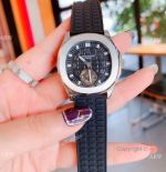 Copy Patek Philippe Tourbillon Black Rubber Strap Watches - Women Size
